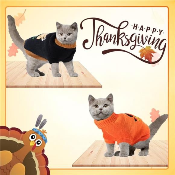 2 Packs Knitted Cat Sweater Thanksgiving Turkey Sweater for Kitten & Cats - Picture 5 of 7